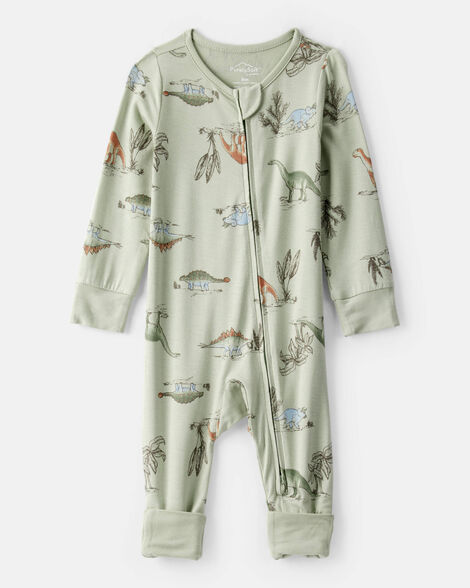 baby boy dinosaur print purelysoft long-sleeve sleep & play pajamas - green
