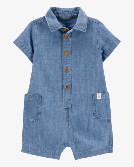  Product image 1 of Baby Solid Cotton Blend Romper - Blue
