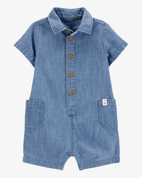 Product image 1 of Baby Solid Cotton Blend Romper - Blue