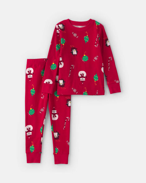 baby 2-piece christmas penguin 100% cotton pajama set - red