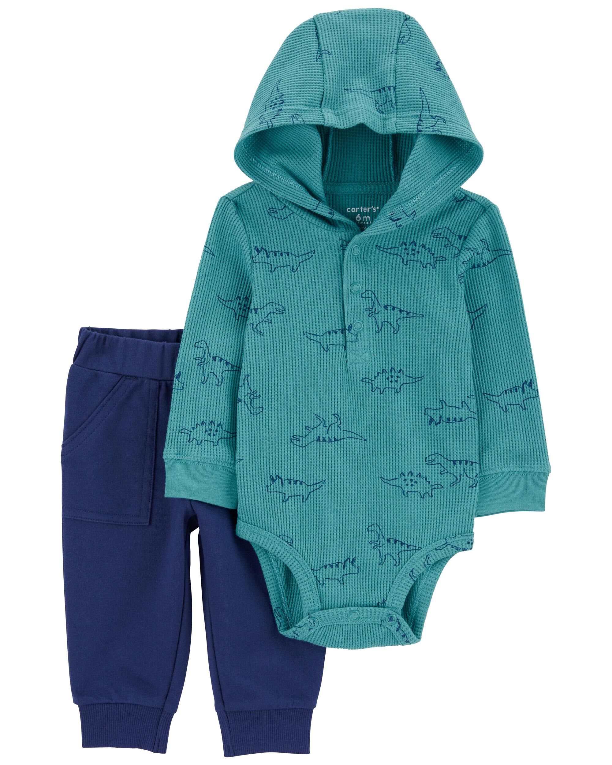 Baby 2 Piece Dinosaur Hooded Bodysuit Pant Set