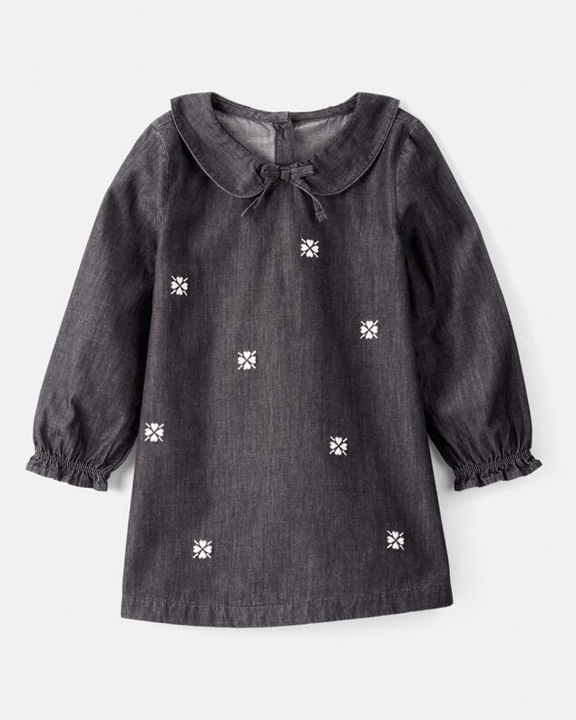 Product image 1 of Toddler Girl Floral Motif Chambray Long-Sleeve Dress - Grey