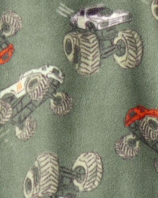 Product image 2 of Kid 1-Piece Monster Truck Fleece Footie Pajamas - Green