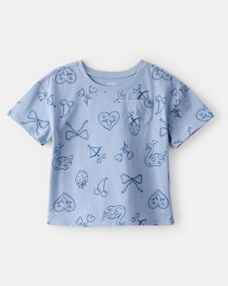 toddler girl bow icon short-sleeve pocket tee - blue