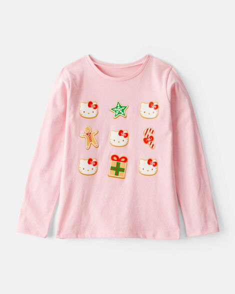 girls christmas hello kitty® long-sleeve graphic tee - pink