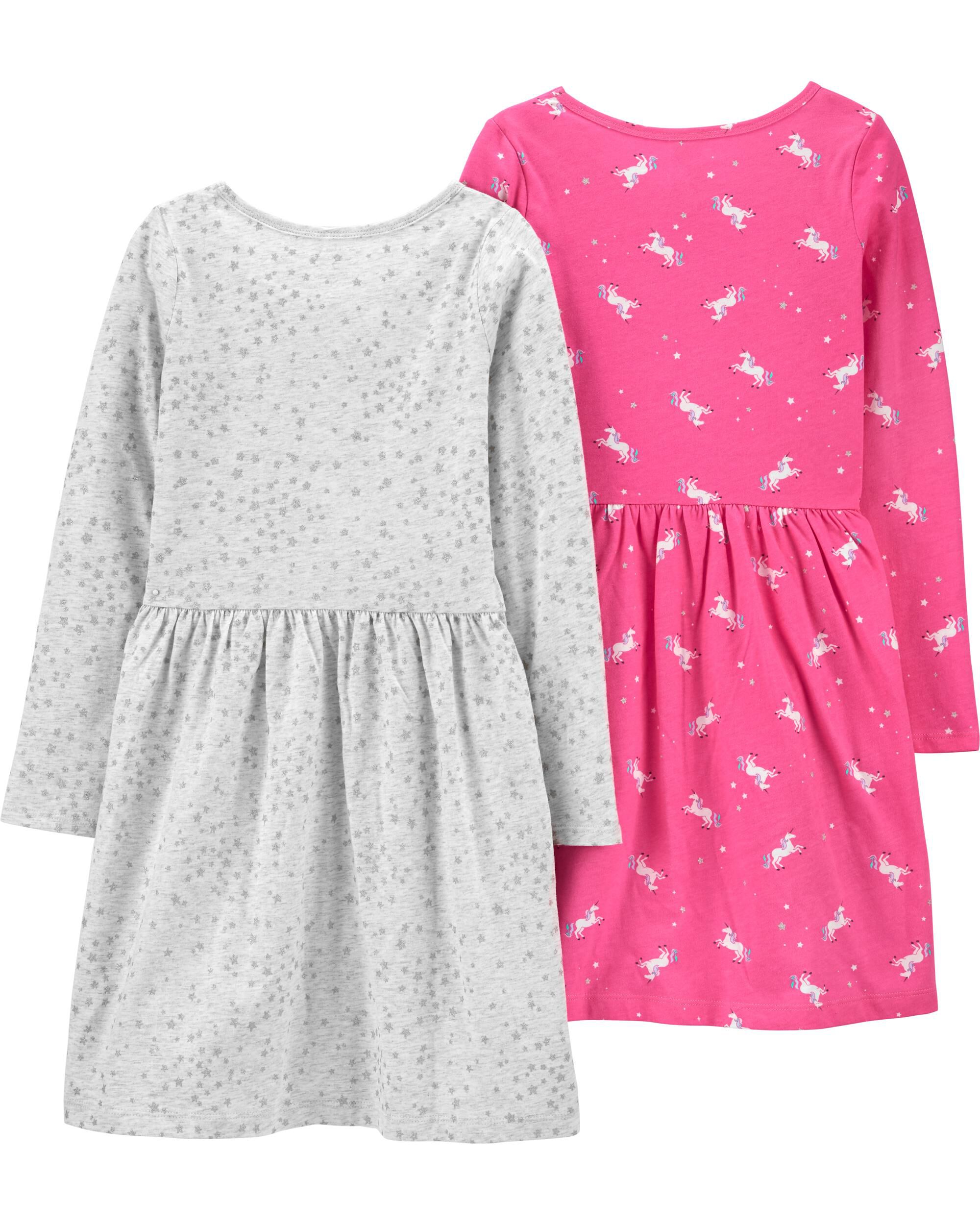 Simple Joys by Carters Girls Toddler 2-Pack Long-Sleeve Dress Set 3T Floral//horses
