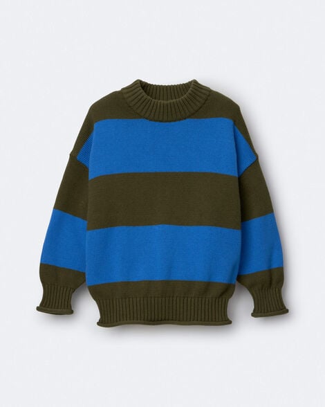 Toddler Mock Neck Sweater in Stripes - Olive/Blue