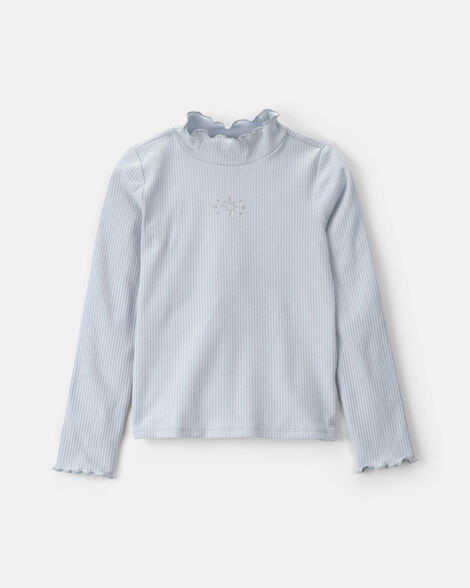 Girls Snowflake Long-Sleeve Mock Neck Top - Grey