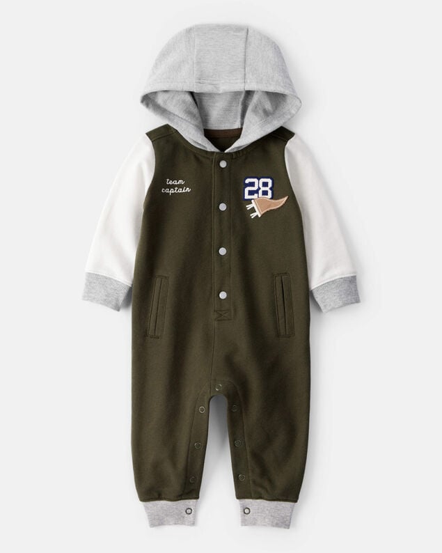 Product image 1 of Baby Varsity Hooded Jumpsuit - Green/Grey