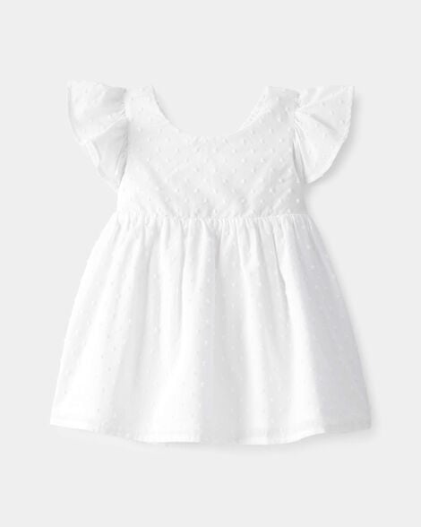 Baby Girl Swiss Dot Ruffle Dress - White