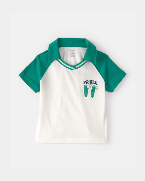 baby boy pickleball polo shirt - green/ivory