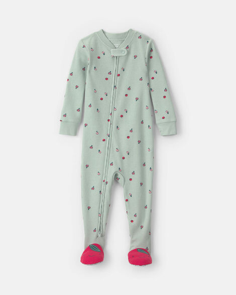 toddler girl 1-piece apple thermal snug fit footed pajama - green