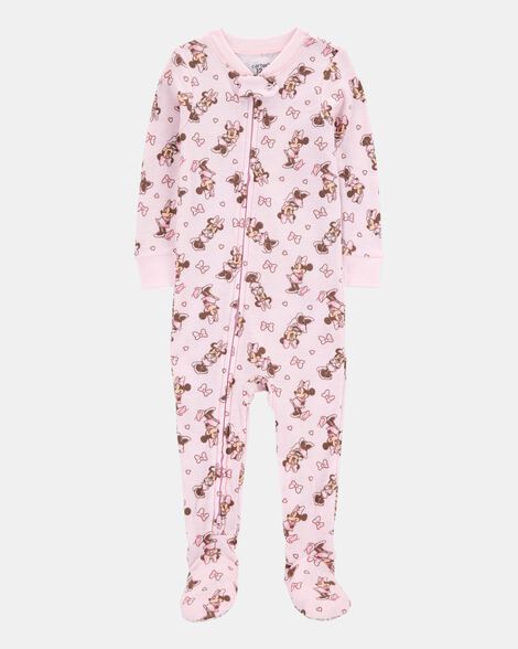 baby girl disney© minnie mouse snug fit cotton footie 1-piece pajamas - pink