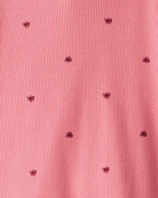Product image 2 of Kid Ribbed Heart Print Short-Sleeve Shirt - Pink