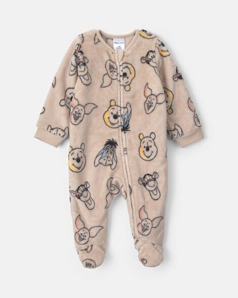 baby 2-way zip disney© winnie the pooh cozy sleep & play pajamas - brown