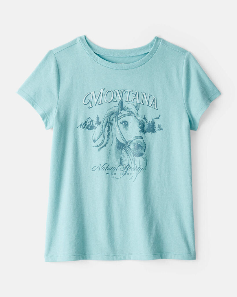 OshKosh B'gosh Girls Montana Western Horse Short-Sleeve Graphic Tee L Blue