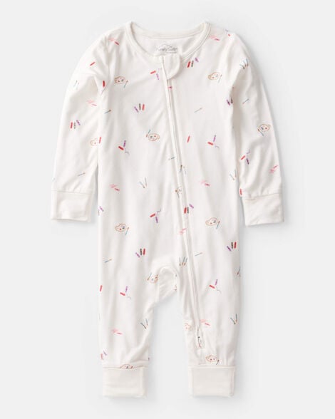 baby girl art print purelysoft sleep & play pajamas - white