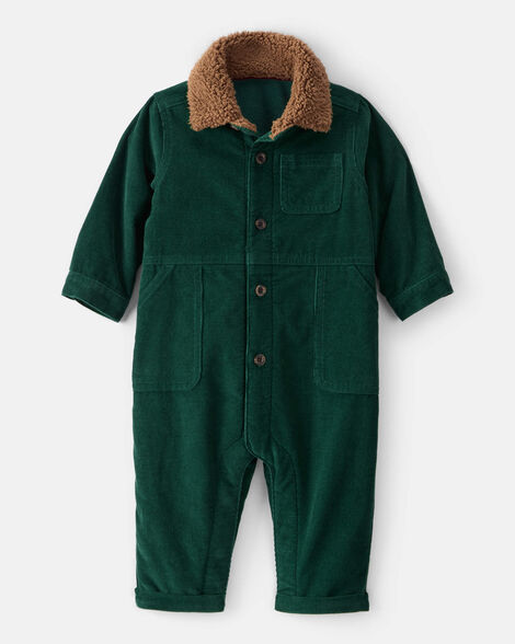 baby boy corduroy long-sleeve jumpsuit - green