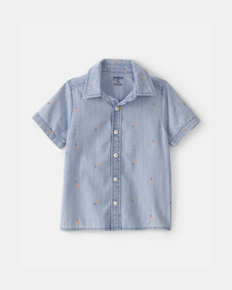 Toddler Boy Easter Carrot Chambray Short-Sleeve Button-Down Shirt - Light Wash