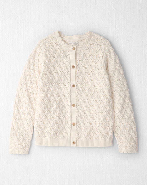 Girls Organic Cotton Pointelle Sweater Cardigan