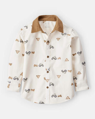 Toddler Boy Western Print Cotton Long-Sleeve Button-Down Shirt - Ivory