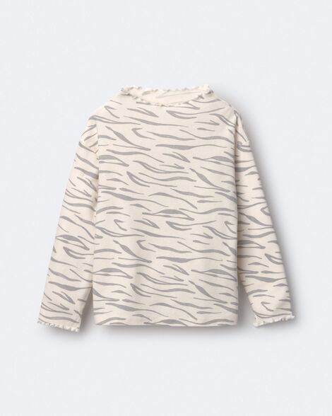 Toddler Girl Mock Neck Ruffle Long-Sleeve Top in Tiger Print - Cream