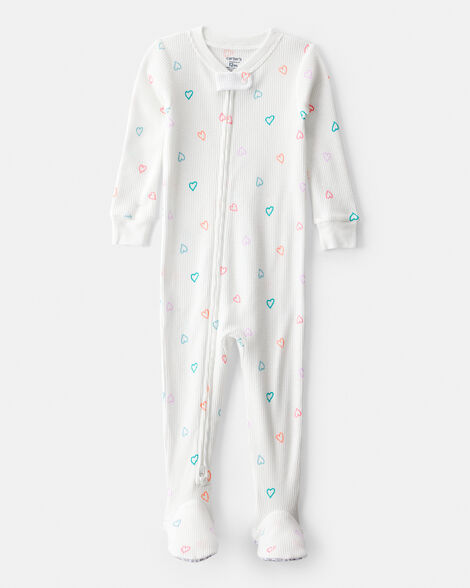 baby girl heart cotton snug fit 2-way zip footie 1-piece pajamas - white