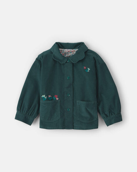 toddler girl flower embroidered corduroy jacket - green