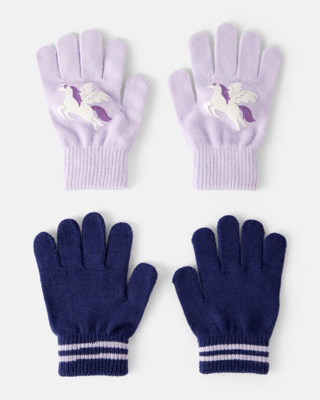 Product image 1 of Girls 2-Pack Unicorn Winter Gloves - Purple/Blue