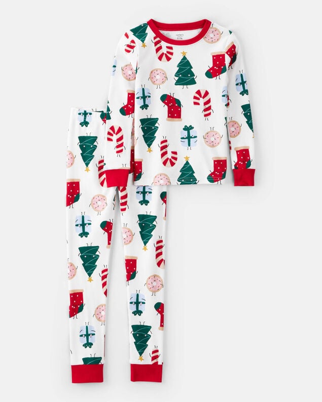 Product image 1 of Kid Christmas Print 100% Cotton Long-Sleeve 2-Piece Pajamas - White