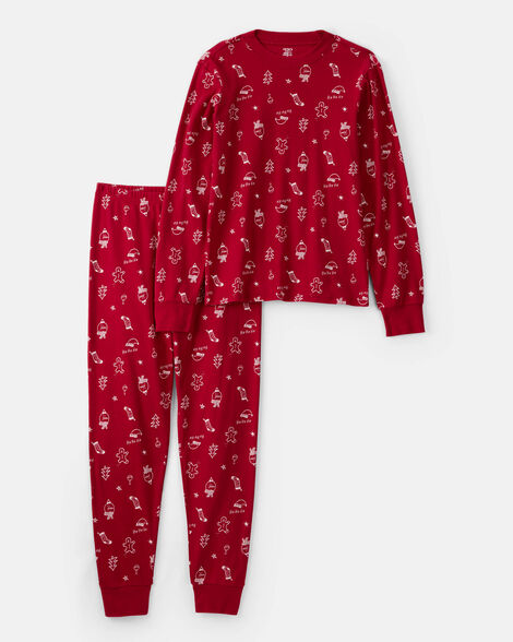 adult christmas snug fit 2-piece pajamas - red