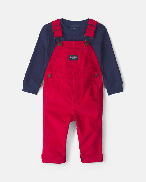 Baby Boy 2-Piece Thermal Top & Corduroy Overall Set - Red/Blue