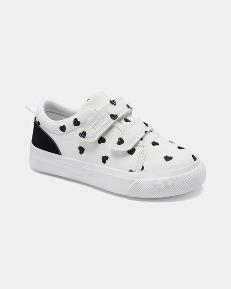 toddler girl heart print casual sneakers - white/black