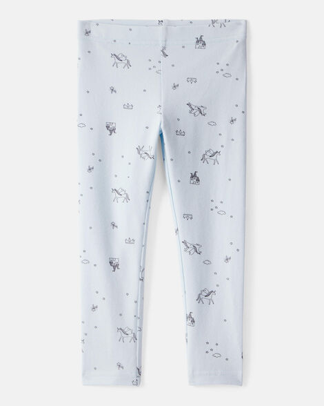 toddler girl printed cotton pull-on stretch leggings - blue