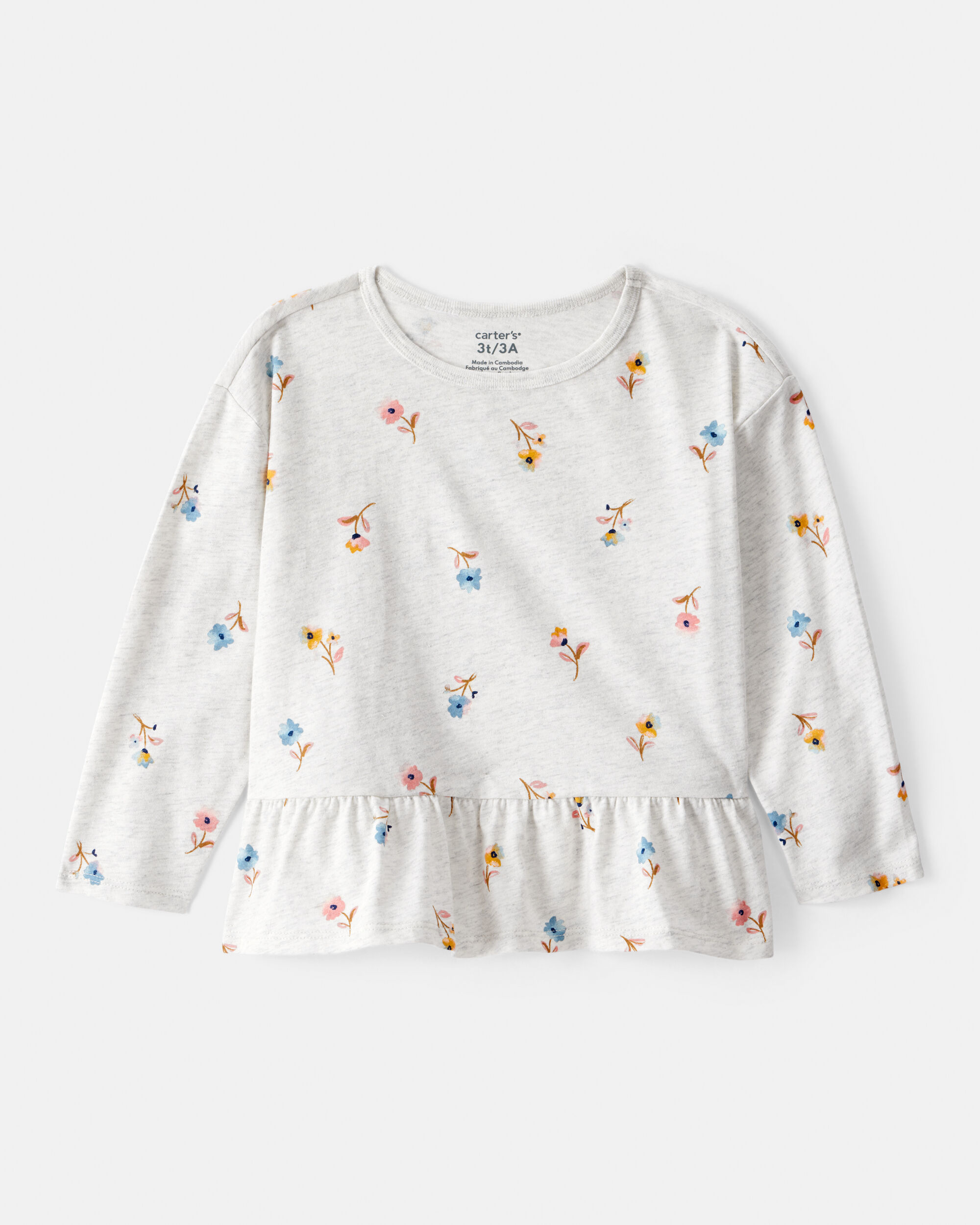 Toddler Girl Floral Long-Sleeve Peplum Top - Grey