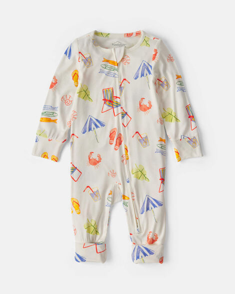 baby beach purelysoft™ 2-way zip sleep & play pajamas - cream