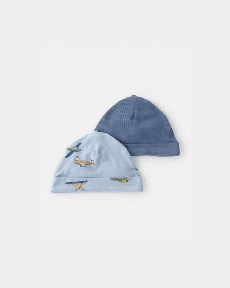 baby boy 2-pack plane purelysoft caps - blue