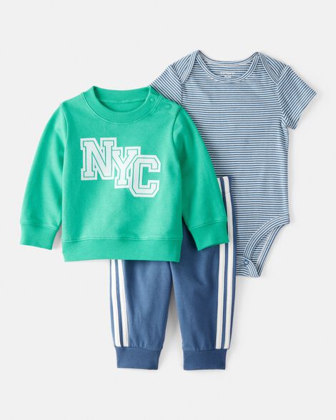 baby boy 3-piece nyc pullover outfit set - green