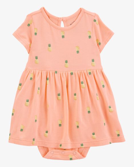  Product image 1 of Baby Pineapple Print PurelySoft Bodysuit Dress - Coral