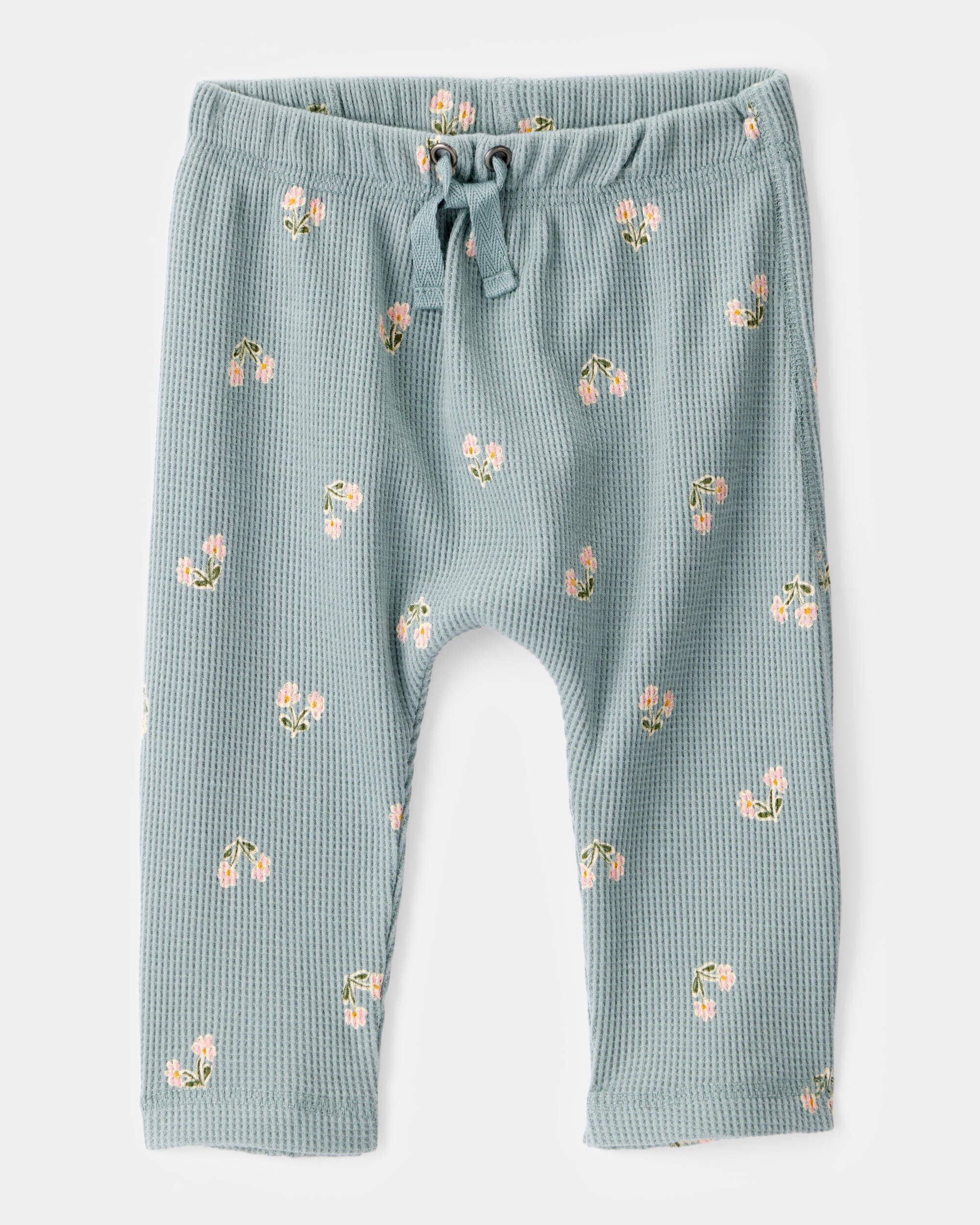 Baby 2-Piece Floral Waffle Knit Long-Sleeve Bodysuit Pant Set - Green