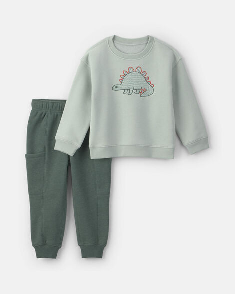 baby boy 2-piece dinosaur long-sleeve top & pant set - green