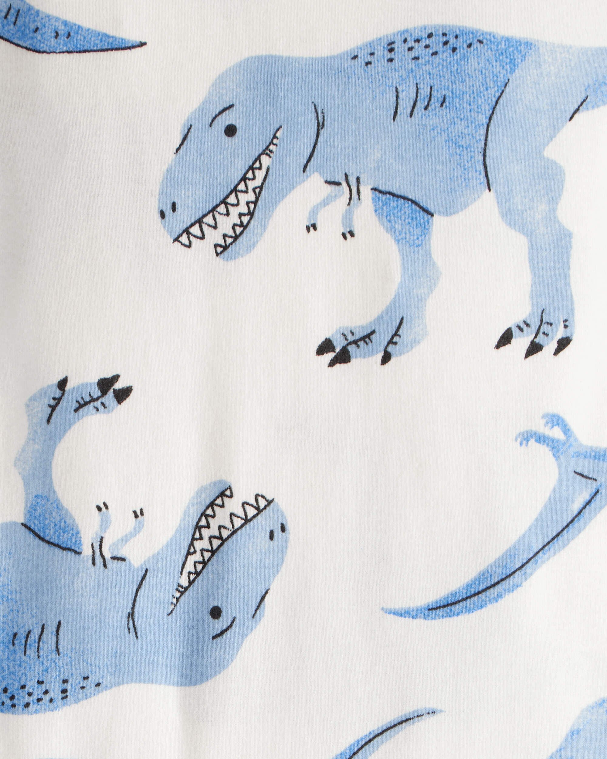 Toddler Boy Dinosaur Print 100% Cotton Long-Sleeve 4-Piece Pajamas - White/Blue