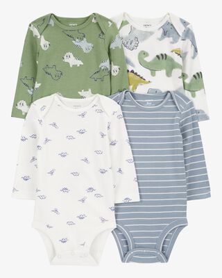 Product image 1 of Baby 4-Pack Long-Sleeve Dinosaur Bodysuits