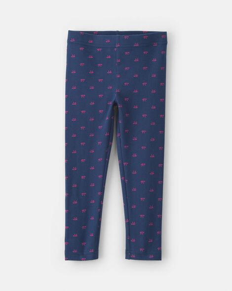 toddler girl bow cotton pull-on stretch leggings - navy blue