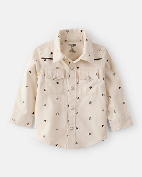 Product image 1 of Baby Boy Western Print Cotton Long-Sleeve Button-Down Shirt - Ivory