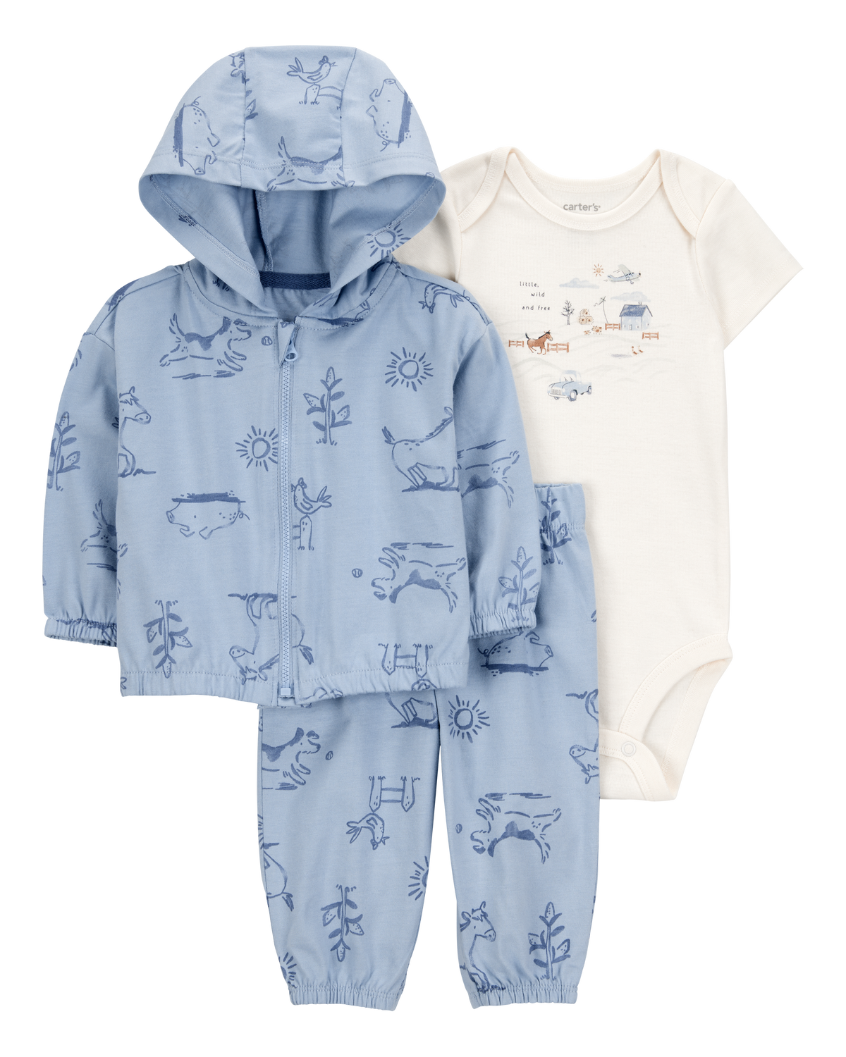 Carter's 3pc Baby Boy Blue Dog Bodysuit, Hoodie and Pants Set