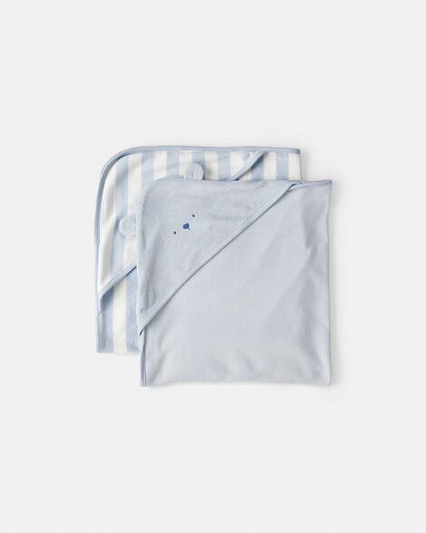 baby 2-pack bear terry towels - blue