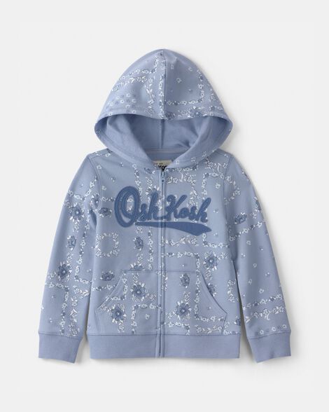 Toddler Girl Floral OshKosh Logo Zip-Up Hoodie - Blue