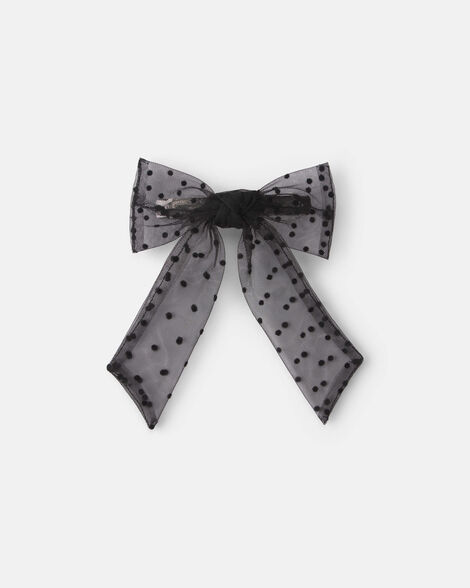 toddler girl sheer dot bow hair clip - black