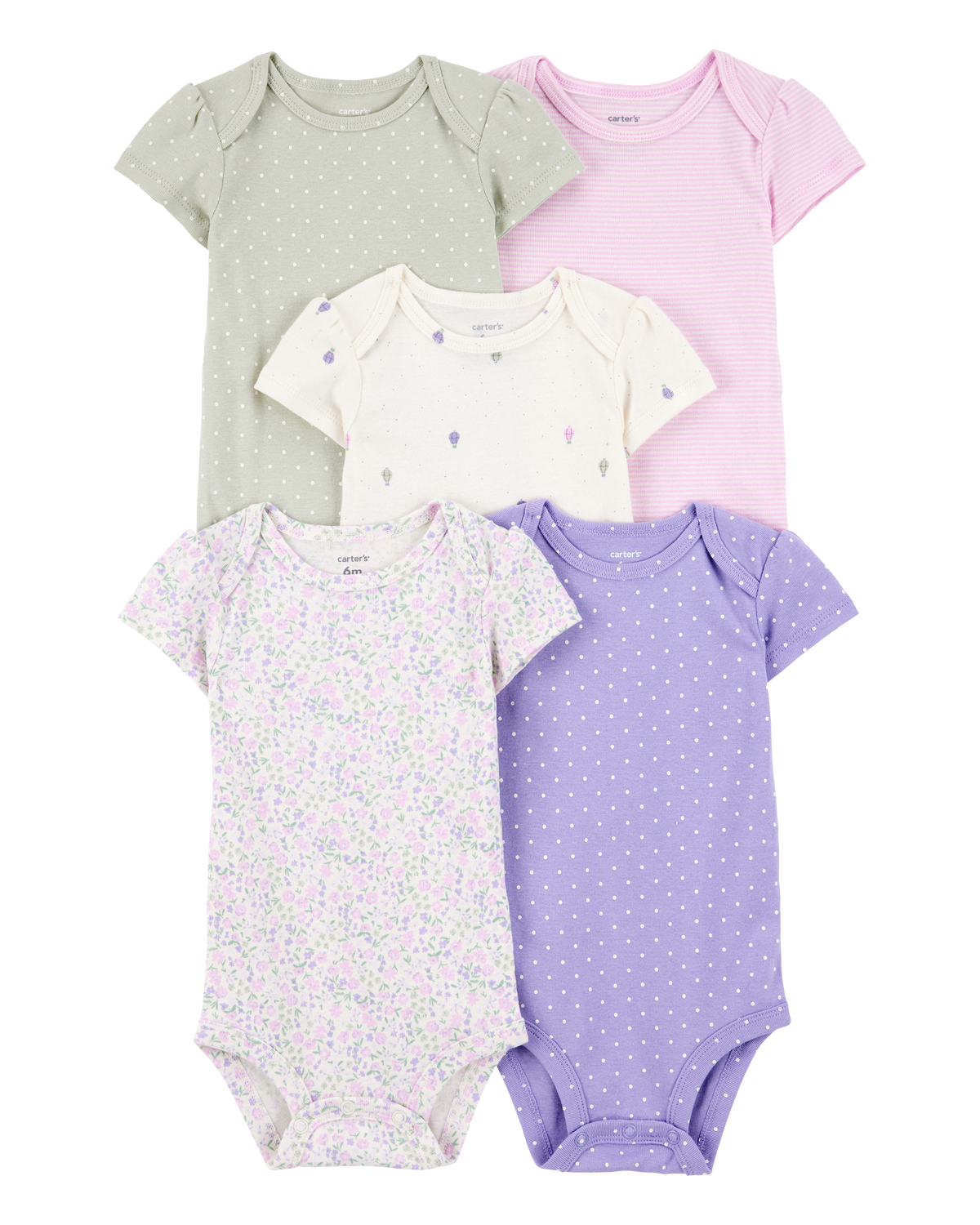 Baby Girl 5-Pack Floral Polka Dot Short-Sleeve Bodysuits